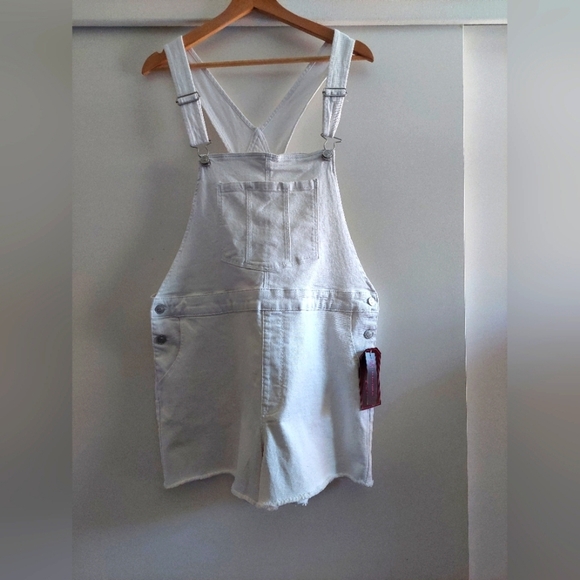 No Boundaries Y2K Relaxed Shortalls Shorts Overalls White XL 15-17 - Picture 2 of 8